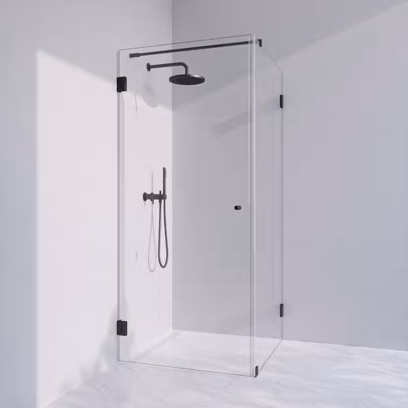Duschhörna Invitrea Flair GH21 med Glasrengöring Storlek: 800x800 mm, Glastyp: Gråtonat Glas, Profil: Mattsvart, Handtag: Fingerhål, Hängning: Högerhängd- GH21-H887303-P