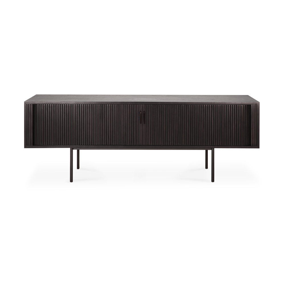 Roller Max TV-bänk, Lackad teak-svart-2 dörrar