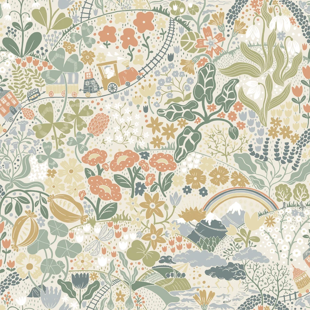 Tåget 29029 – Non-woven tapet tågmotiv beige.se